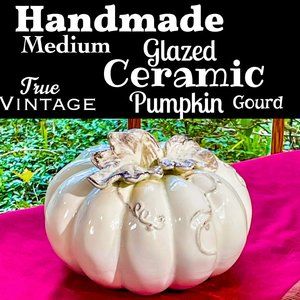 ▪️VTG▪️HANDMADE▪️80's 90's Crackle Glazed Ceramic Pumpkin Gourd Centerpiece Acct